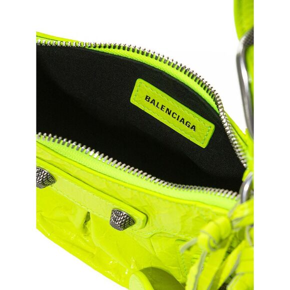 Balenciaga Neon Yellow Leather Shoulder Bag with Heart Mirror and Coin Purse - Picture 5 of 6